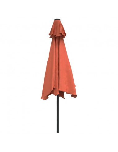 Ombrellone da Giardino con LED e Palo Acciaio 300 cm Terracotta