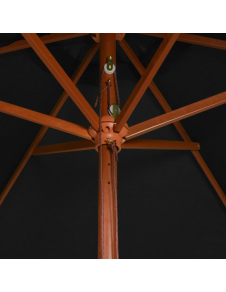 Ombrellone da Esterni con Palo in Legno 200x300 cm Nero