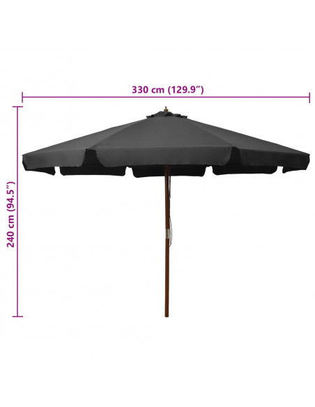 Ombrellone da Esterni con Palo in Legno 300 cm Antracite
