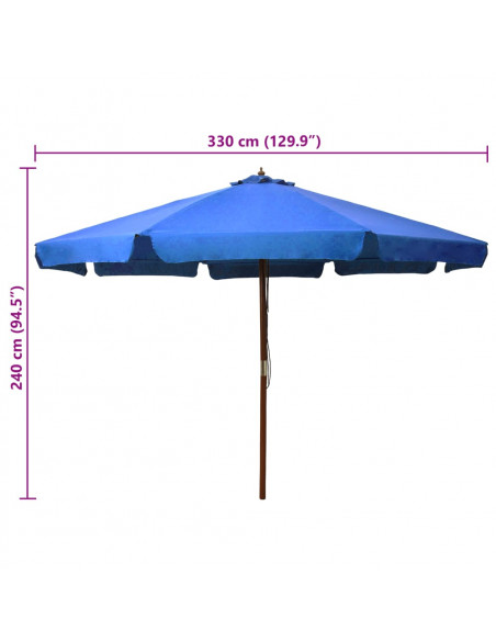 Ombrellone da Esterni con Palo in Legno 330 cm Azzurro