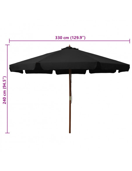 Ombrellone da Esterni con Palo in Legno 330 cm Nero