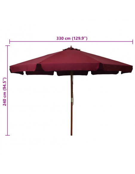 Ombrellone da Esterni con Palo in Legno 330 cm Rosso Borgogna