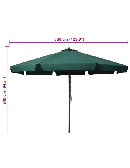 Ombrellone da Esterni con Palo in Legno 330 cm Verde