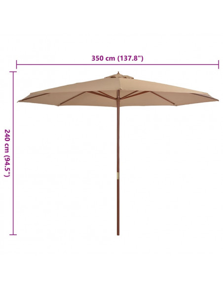 Ombrellone da Esterni con Palo in Legno 350 cm Grigio Talpa