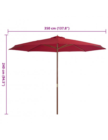 Ombrellone da Esterni con Palo in Legno 350 cm Rosso Borgogna