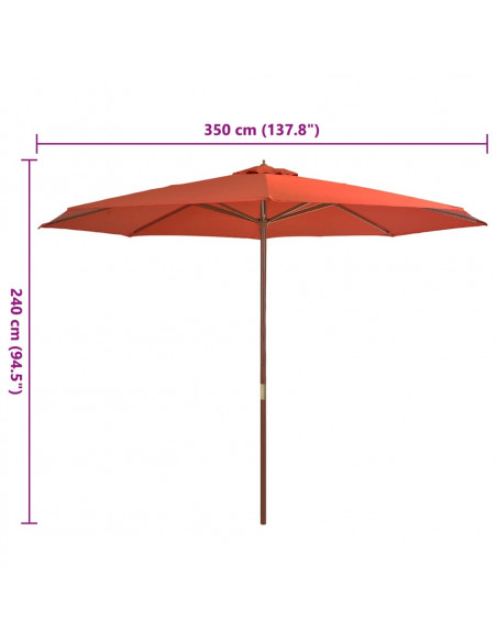 Ombrellone da Esterni con Palo in Legno 350 cm Terracotta