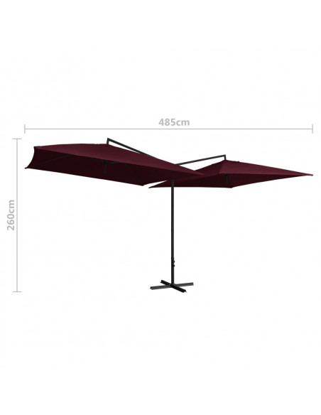 Ombrellone Doppio con Palo in Acciaio 250x250 cm Rosso Bordò