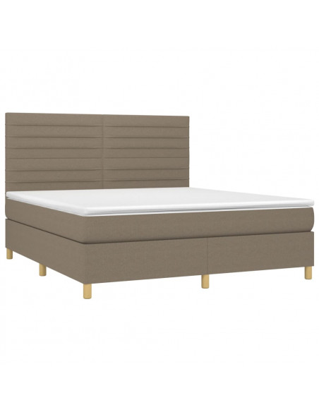 Letto a Molle con Materasso e LED Tortora 160x200 cm in Tessuto