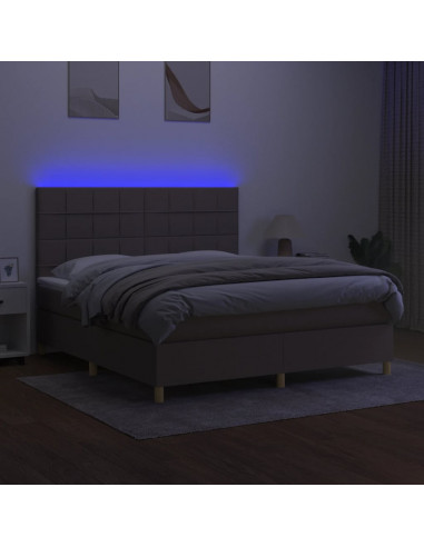 Letto a Molle con Materasso e LED Tortora 160x200 cm in Tessuto