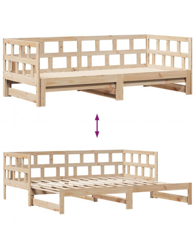 Dormeuse con Letto Estraibile e Cassetti 90x200cm Massello Pino