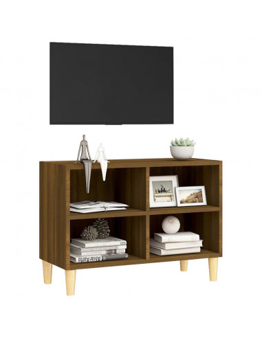 Mobile TV Gambe in Legno Massello Rovere Marrone 69,5x30x50 cm