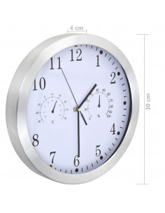Orologio da Parete al Quarzo Igrometro Termometro 30 cm Bianco