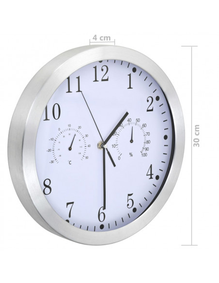 Orologio da Parete al Quarzo Igrometro Termometro 30 cm Bianco