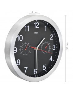 Orologio da Parete al Quarzo Igrometro Termometro 30 cm Nero