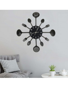 Orologio da Parete Cucchiaio e Forchetta Nero 40 cm Alluminio
