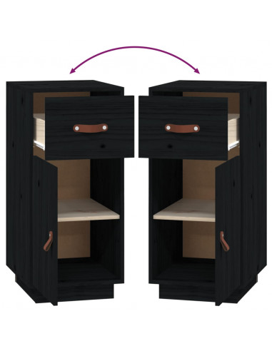 Credenza Nera 34x40x75 cm in Legno Massello di Pino