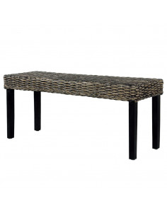 Panca 110 cm Nera in Rattan Naturale Kubu e Massello di Mango