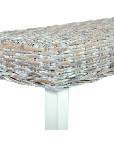 Panca 160 cm Bianca in Rattan Naturale Kubu e Massello di Mango