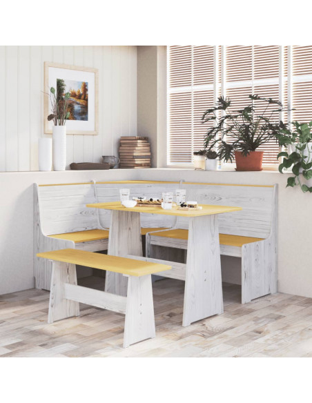 Panca Angolare REINE 151 cm in Legno di Pino Miele e Bianco