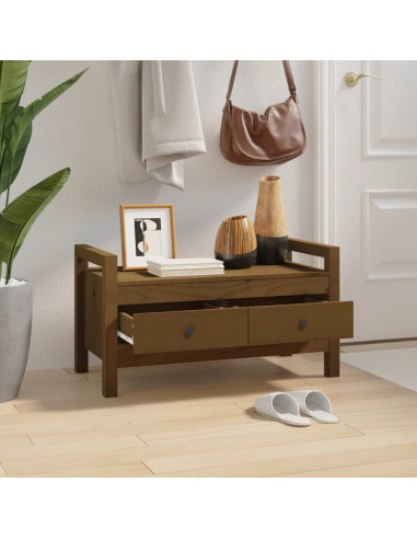 Panca da Ingresso Miele 80x40x43 cm in Legno Massello di Pino