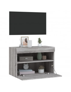 Mobile TV a Parete con Luci LED Grigio Sonoma 60x30x40 cm 2