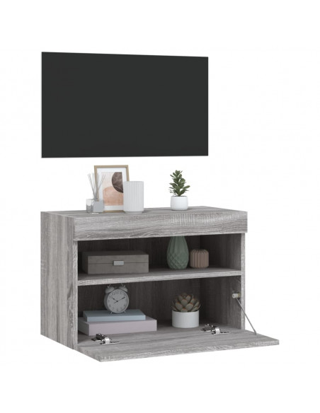 Mobile TV a Parete con Luci LED Grigio Sonoma 60x30x40 cm