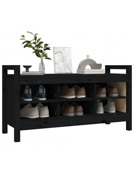 Panca da Ingresso Nero 110x40x60 cm in Legno Massello di Pino