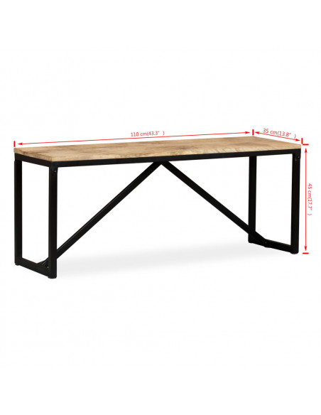 Panca in Legno Massello di Mango 110x35x45 cm