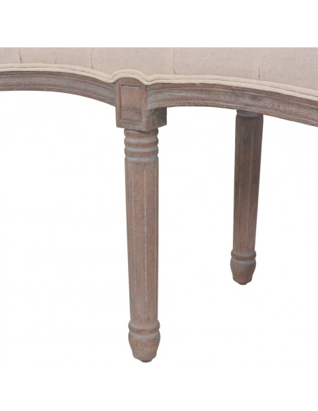 Panca in Legno Massello e Lino 150x40x48 cm Bianco Crema