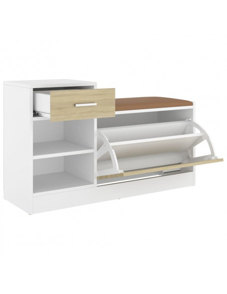 Panca Porta Scarpe Bianca Rovere Sonoma 94,5x31x57 Multistrato