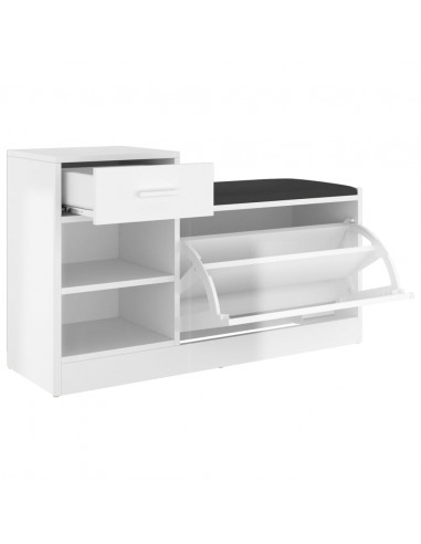 Panca Porta Scarpe Bianco Lucido 94,5x31x57cm Legno Multistrato