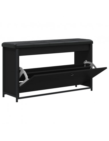 Panca Porta Scarpe con Cassetto Ribaltabile Nera 102x32x56 cm