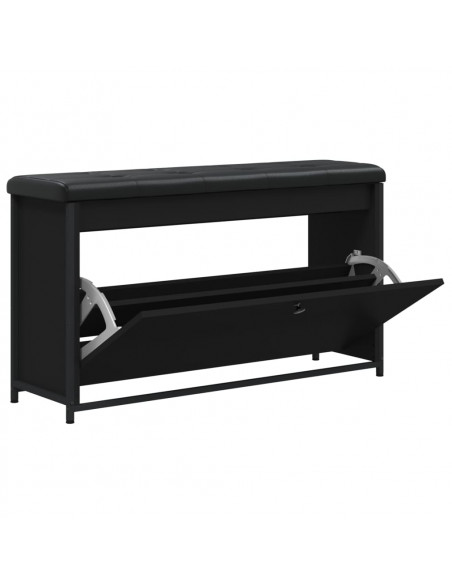 Panca Porta Scarpe con Cassetto Ribaltabile Nera 102x32x56 cm