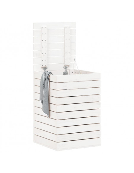 Cesto per Bucato Bianco 44x44x66 cm Legno Massello Pino
