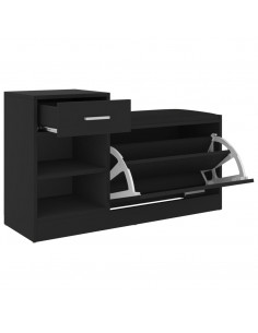 Panca Porta Scarpe Nera 94,5x31x57 cm in Legno Multistrato