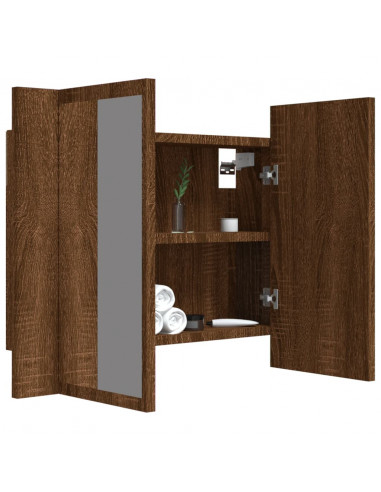 Mobile Specchio LED Rovere Marrone 60x12x45cm Legno Multistrato