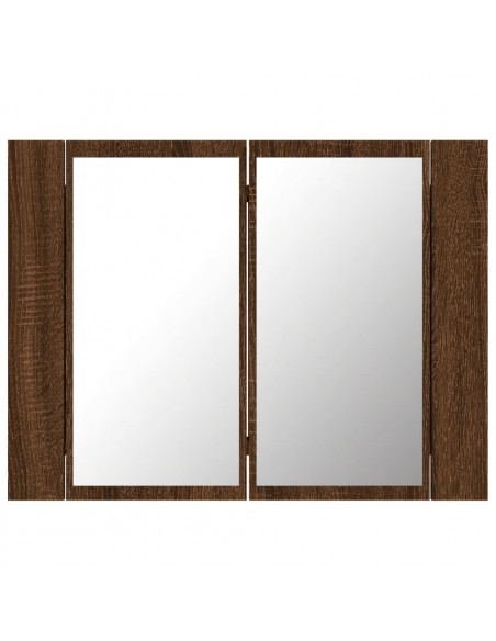 Mobile Specchio LED Rovere Marrone 60x12x45cm Legno Multistrato