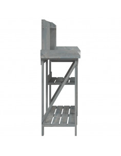 Panca Porta Vasi con Ripiani Grigia in Legno Massello di Abete