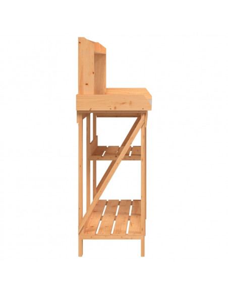 Panca Porta Vasi con Ripiani Marrone in Legno Massello di Abete