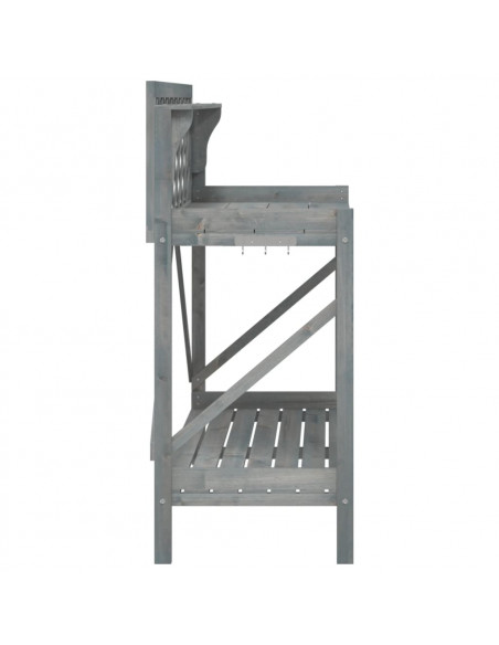 Panca Porta Vasi con Traliccio Grigia Legno Massello di Abete