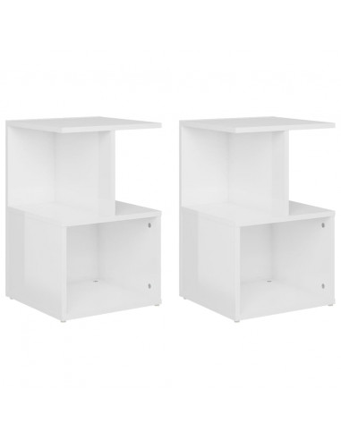 Comodini 2pz Bianco Lucido 35x35x55 cm in Legno Multistrato