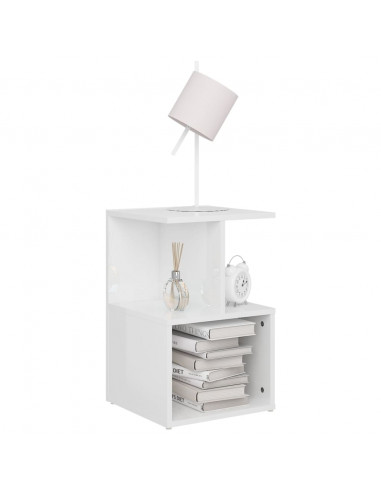 Comodini 2pz Bianco Lucido 35x35x55 cm in Legno Multistrato