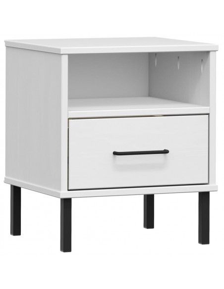 Comodino con Gambe in Metallo Bianco Legno Massello Pino OSLO