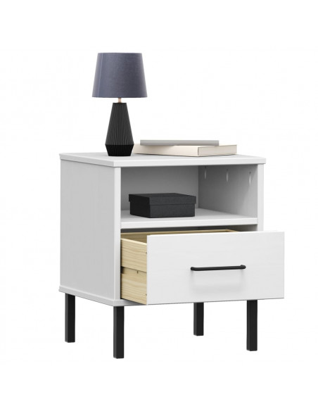 Comodino con Gambe in Metallo Bianco Legno Massello Pino OSLO