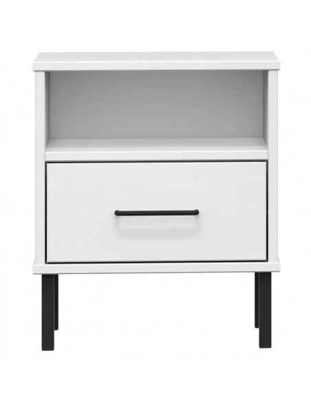 Comodino con Gambe in Metallo Bianco Legno Massello Pino OSLO