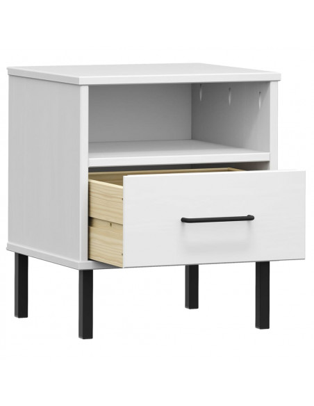 Comodino con Gambe in Metallo Bianco Legno Massello Pino OSLO
