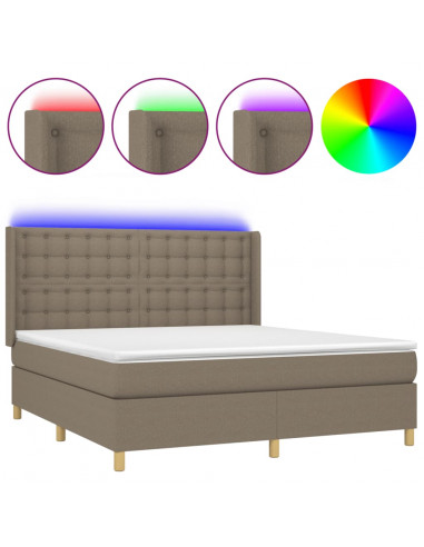 Letto a Molle con Materasso e LED Tortora 180x200 cm in Tessuto