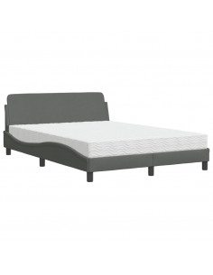 Letto con Materasso Grigio Scuro 140x200cm Tessuto 2