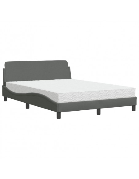 Letto con Materasso Grigio Scuro 140x200cm Tessuto