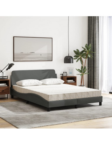 Letto con Materasso Grigio Scuro 140x200cm Tessuto